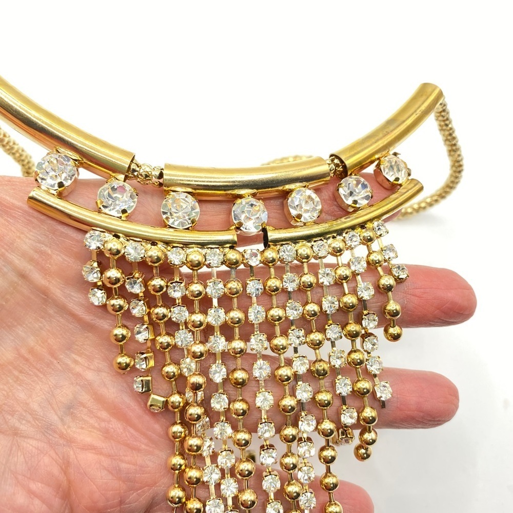 Gold Tone Sparkly Rhinestone Statement Necklace and Earrings Set - Picture 10 of 11